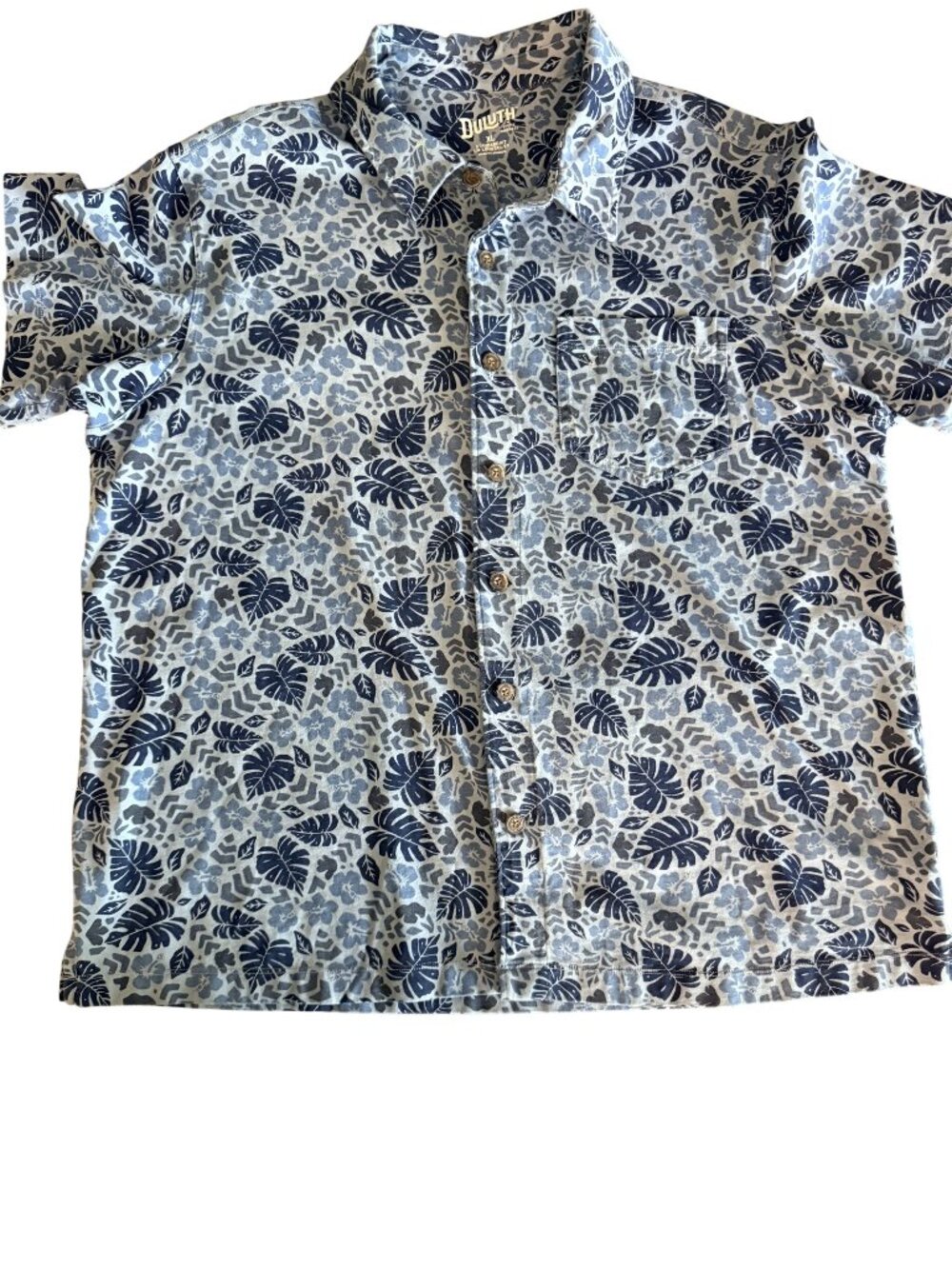 Duluth Trading Co Mens XL Blue Leaf Print ButtonUp Shirt Standard Fit UnLongtail